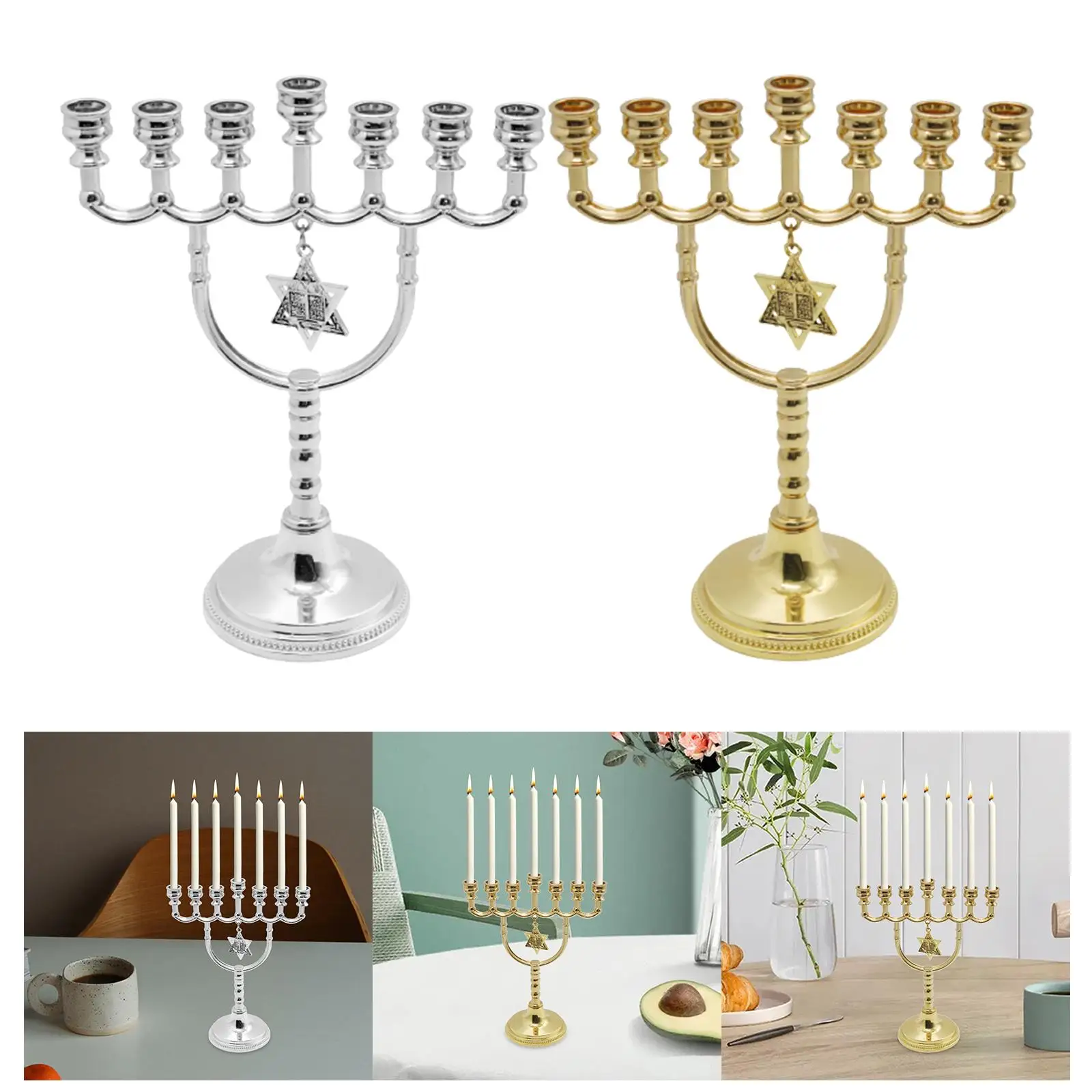 Candle Holder Classic Tabletop Geometric Metal Hanukkah Menorah Candelabra for Wedding Party Banquet Christmas Anniversary Decor