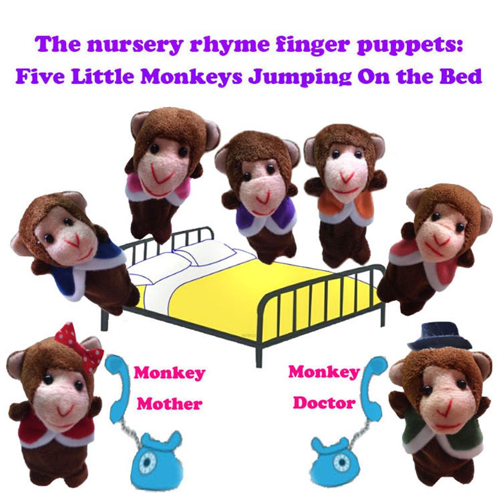 7 Pieces Story Time Finger Puppets Set  Plush Puppets - , 1 Mommy Monkey and  Monkey