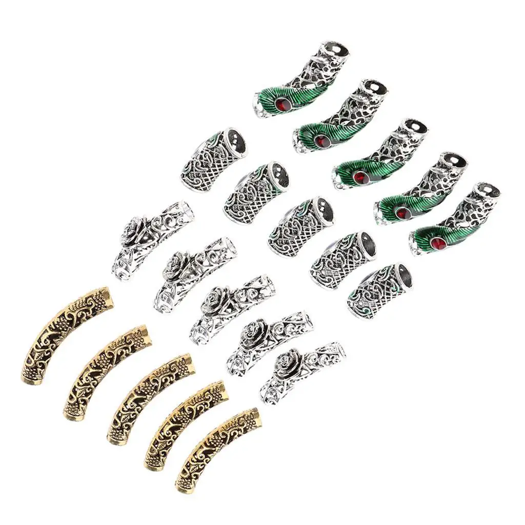   Beard Beads Set Gem Jewel (5pcs) - Norse Rings for Dreadlocks & Hair & Beards - Antique Style