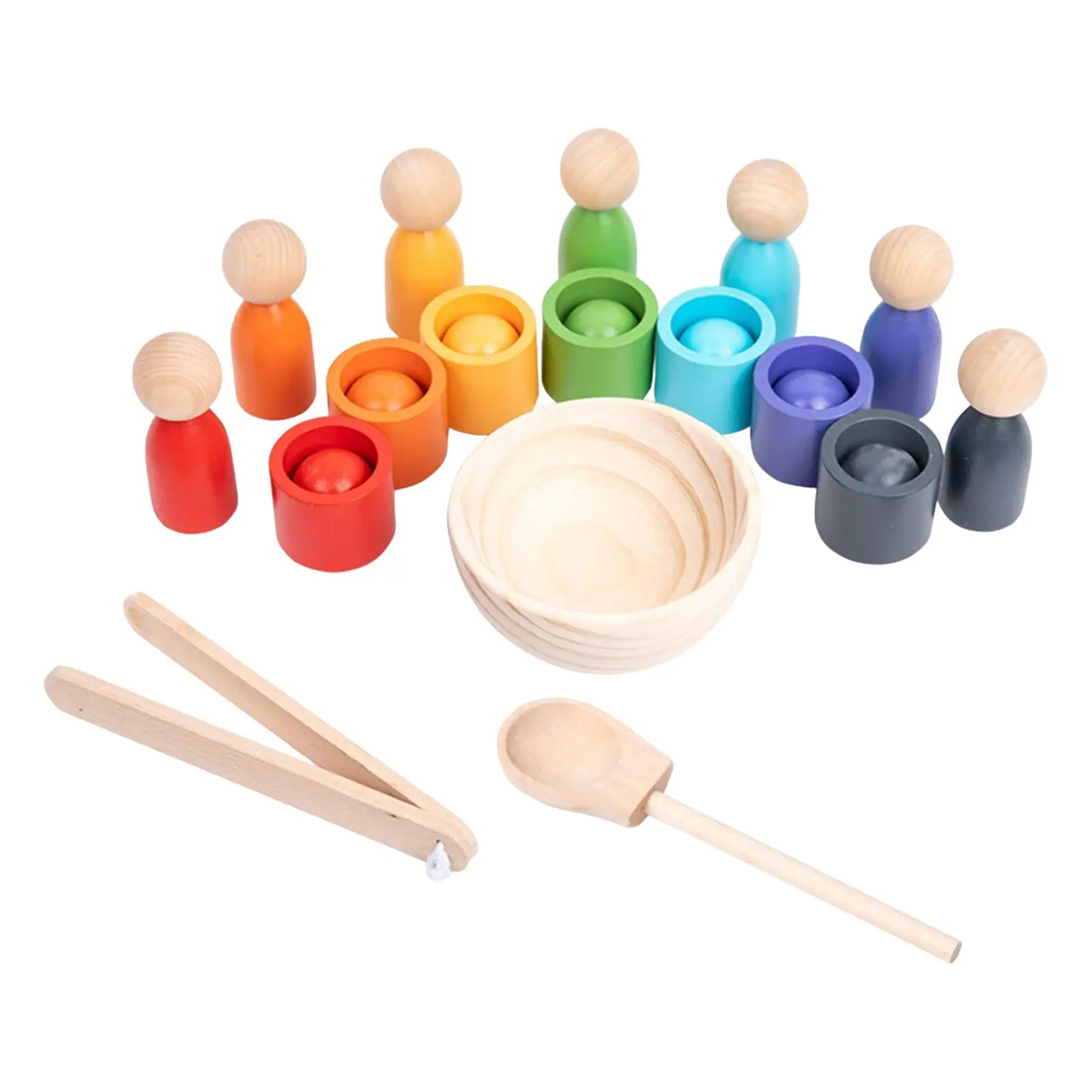 Wooden Balls in Cups Montessori 7 Color Matching And Counting Toy