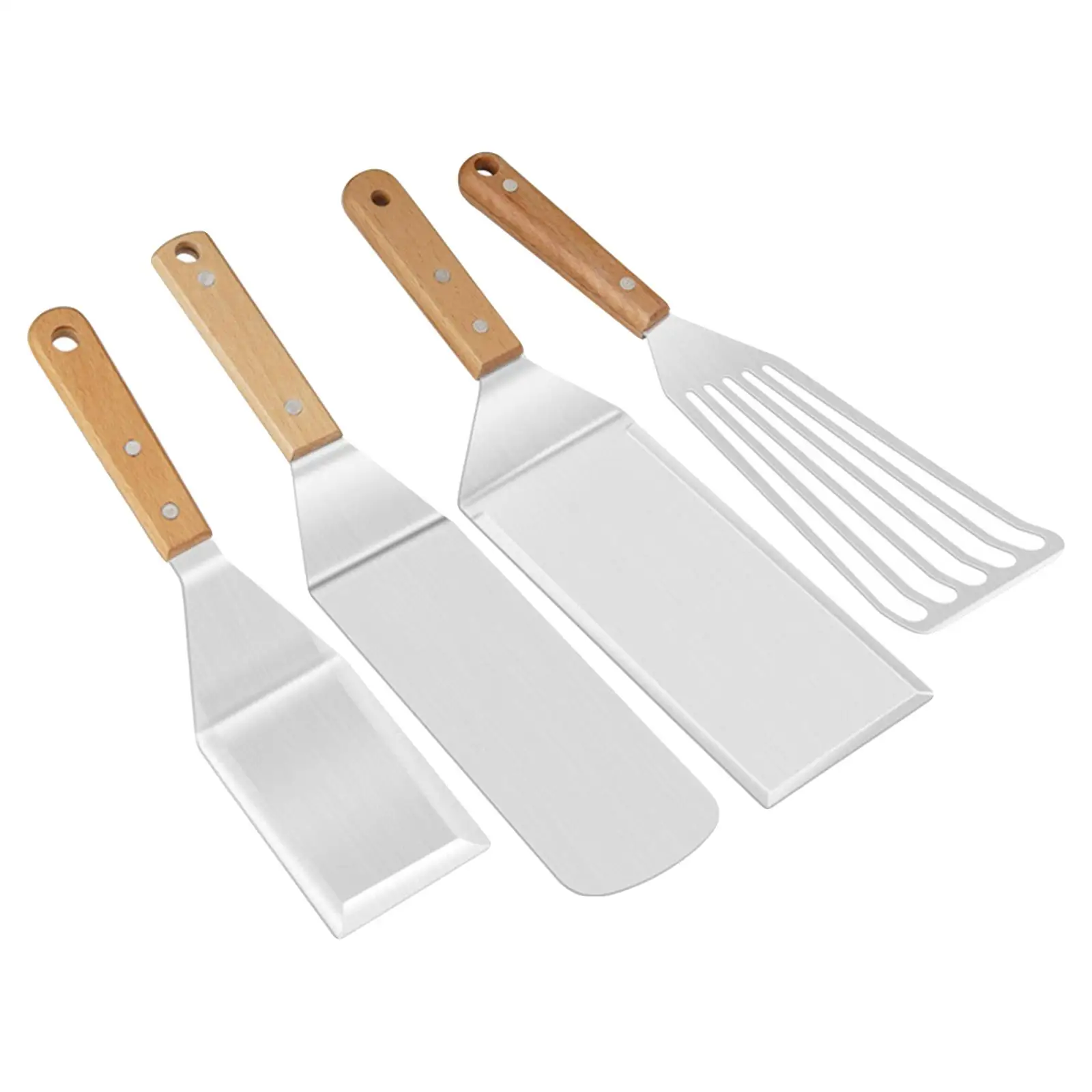 Kitchen Spatula Wooden Handle Grill Turner Stainless Steel Metal Scrape For Pancake Teppanyaki Griddle Cooking Utensil