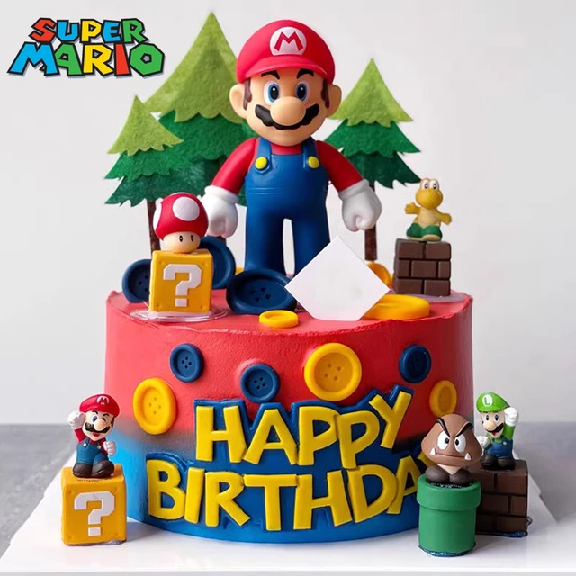 Super Mario Bros Cake Decoration Doll Set Anime Luigi Yoshi PVC Action  Figures Toy Baby Shower Kids Birthday Party Ornaments