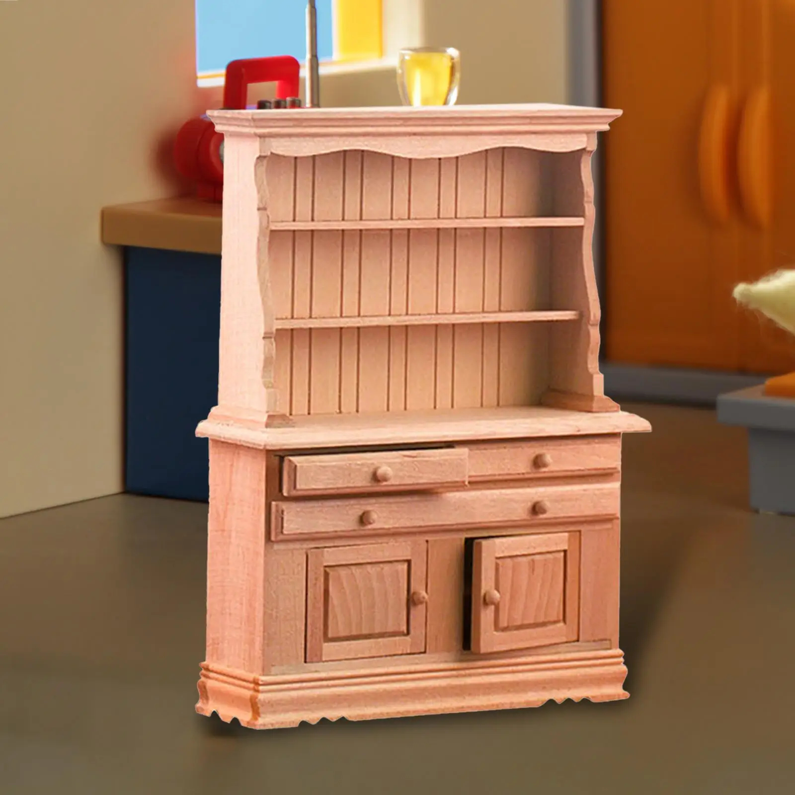 Wooden Dollhouse Display Cupboard Mini Furniture Bookcase Dollhouse Furniture for Holiday Gifts