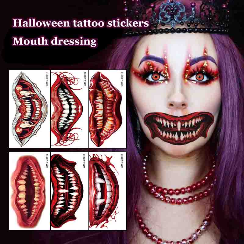 Best of 2023 New Halloween Tattoo Sticker Face Sticker 5 Pcs / set Mouth Teeth Tattoo Sticker Waterproof Dark Wind Funny Makeup Reviews & Tips