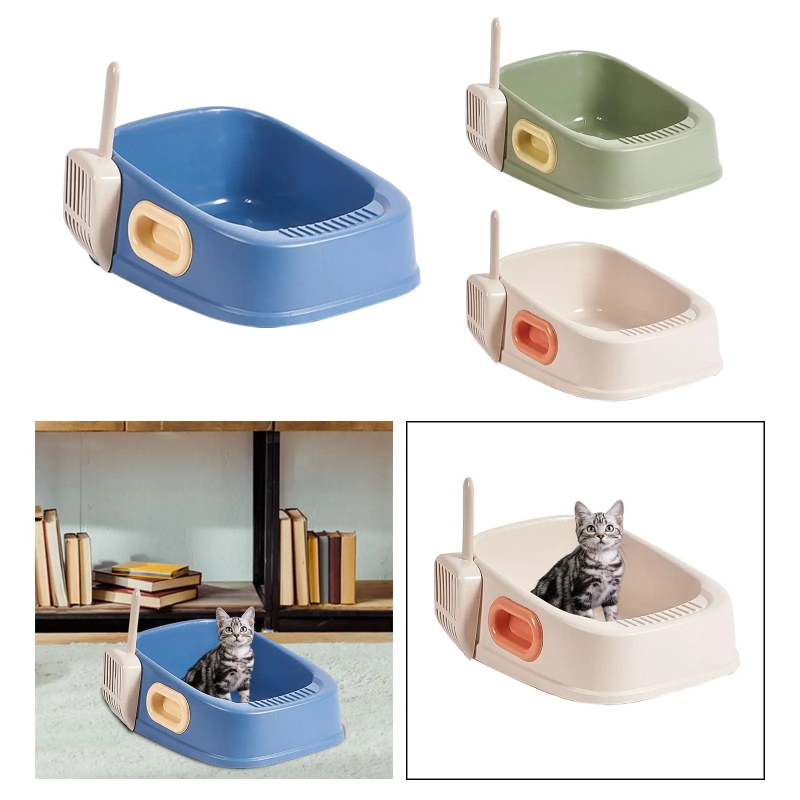 Cat Litter Box with Spoon Open Top Pet Litter Tray Heightening Kitten Toilet Sturdy Cat Sandbox Bedpan for Small Animals Rabbit