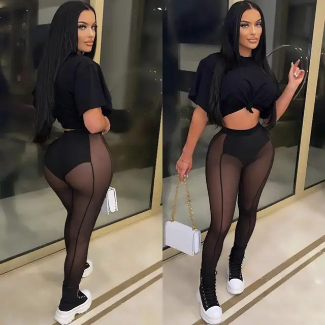 Sexy Women See Through Mesh Pants Early Spring High Wasit Sheer Slit  Fashion Elastic Body-shaping Pencil Trousers With Panties - Pants & Capris  - AliExpress