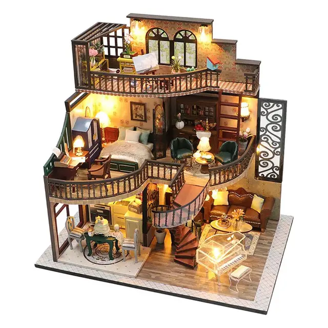 Wooden Building Kits Toy - Wooden Doll House 1 24 Handmade Miniature Model  - Aliexpress
