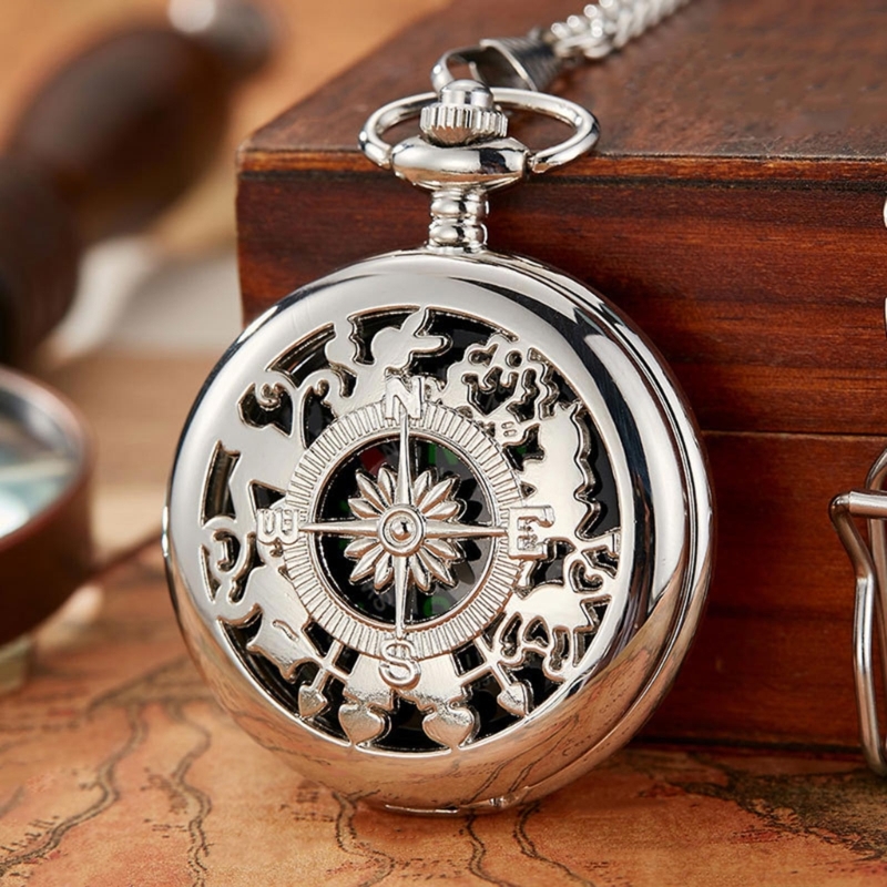 Description Picture 5 of itemMultifunctional Pocket Watch Flip Open Survival Compass for Men Retro Hollow Out Pocket Watch Compass With Clasp Chain