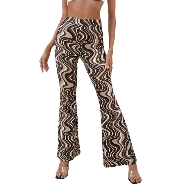 Ladies Print High Elastic Tight High Waist Pants Flared Pants Thin