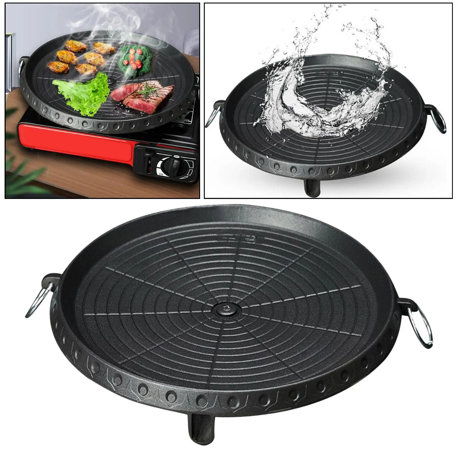 Portable Frying Pan Griddle Pot Baking Skillet with Handle Induction Grill Pan Indoor Outdoor Barbecue Steak Picnic BBQ