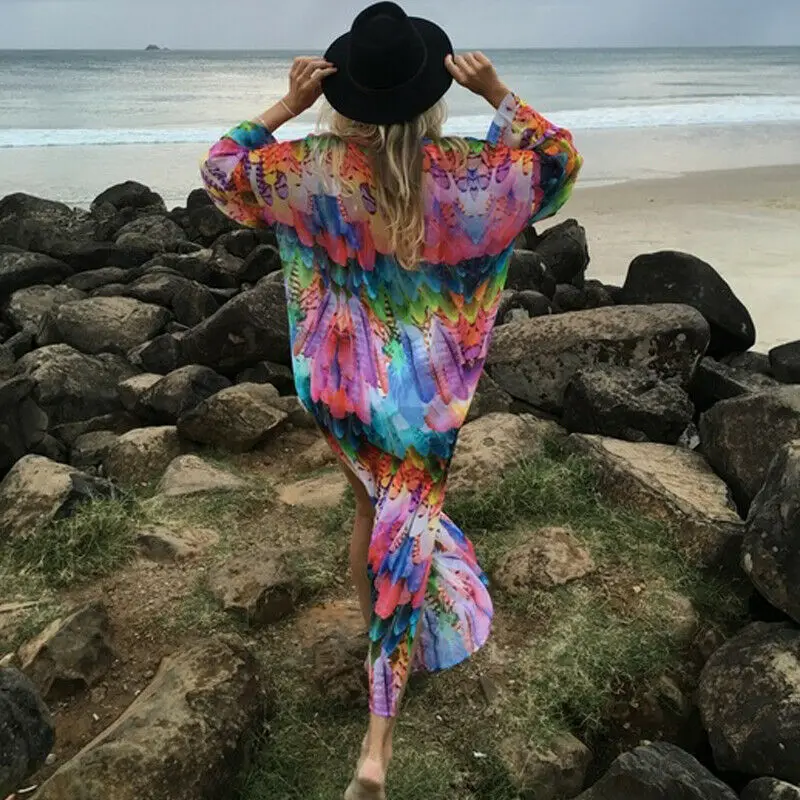 kimono kaftan maxi vestido beachwear saida da praia pareo