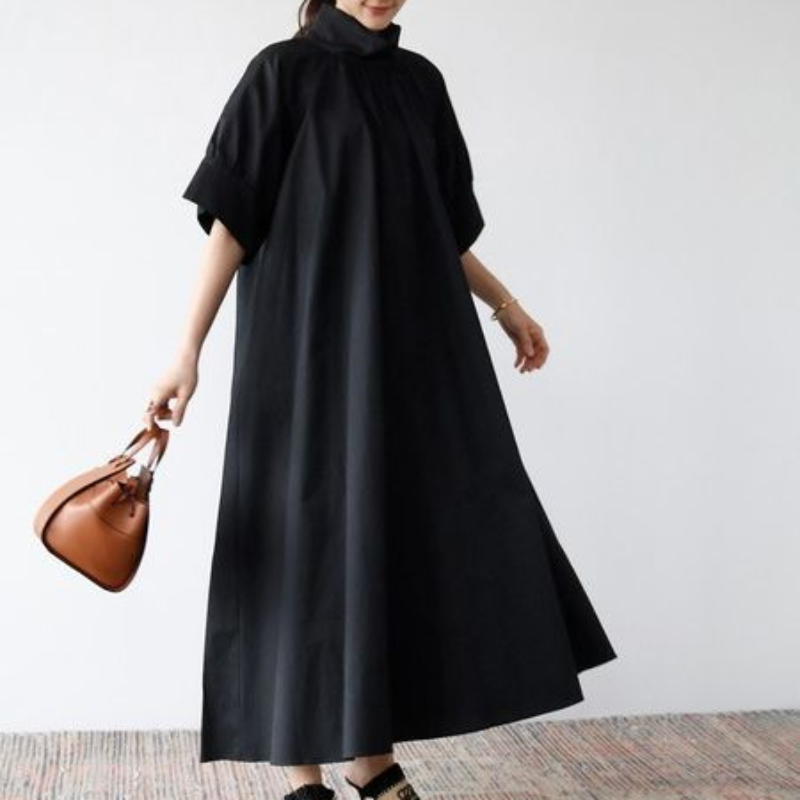 alta, elegante robe monocromático, meia manga irregular,