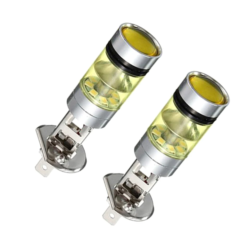 2pcs H1 100W Fog Light Yellow LED DRL Projector Lamp Bulb for Car Vehicle