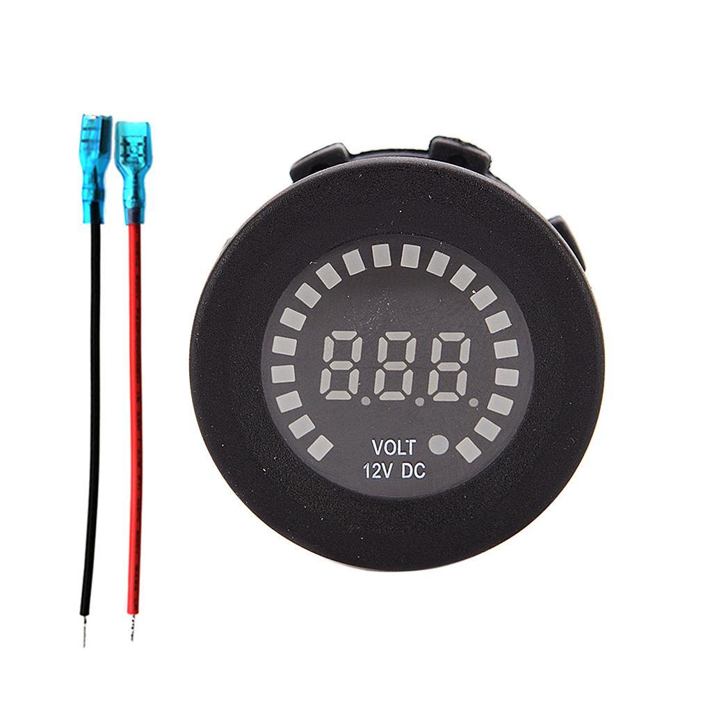 Replacement Mini Round  Voltmeter with 2 Cables for DC12V Car Vehicle