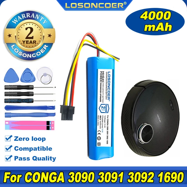 100% Original LOSONCOER 4000mAh Battery For CECOTEC CONGA 3090 3091 3092  1690 1890 2090 2290 Robot Vacuum Cleaner Accessories