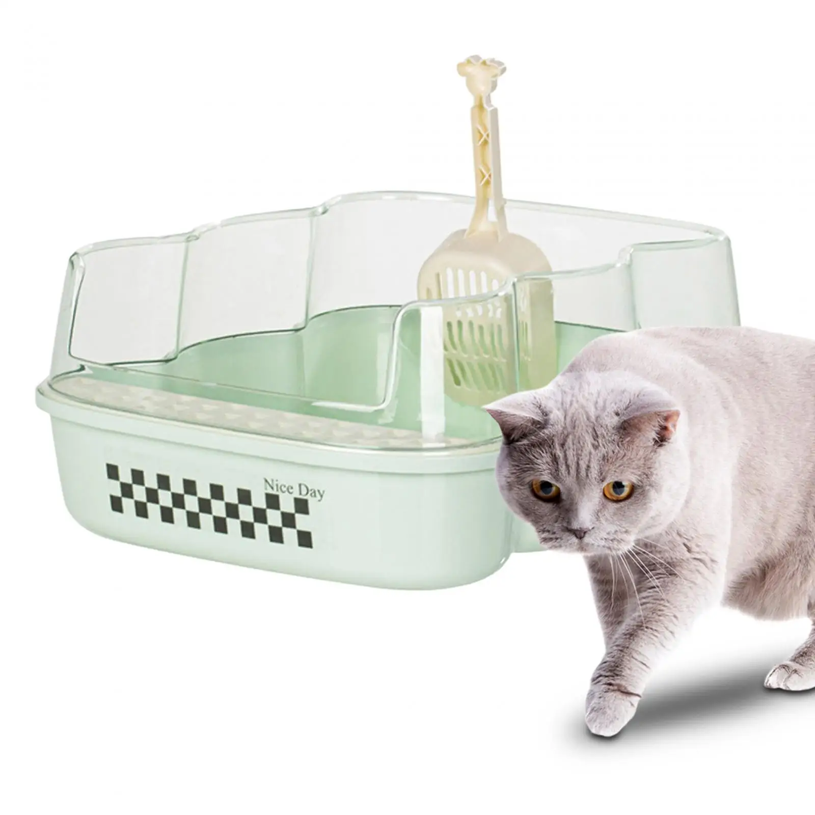 Cat Litter Box with High Side Durable Semi Enclosed Litter Box for Small Pet