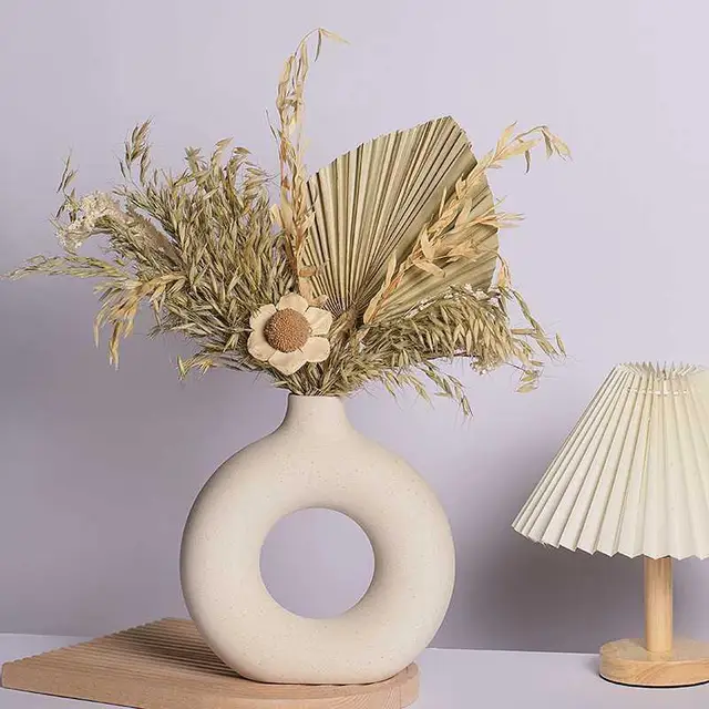 White Ceramic Vase for Pampas Grass Dried Flowers,Modern Home Decor Round  Vase,Boho Vases Decorative Wedding Bedroom Decorations