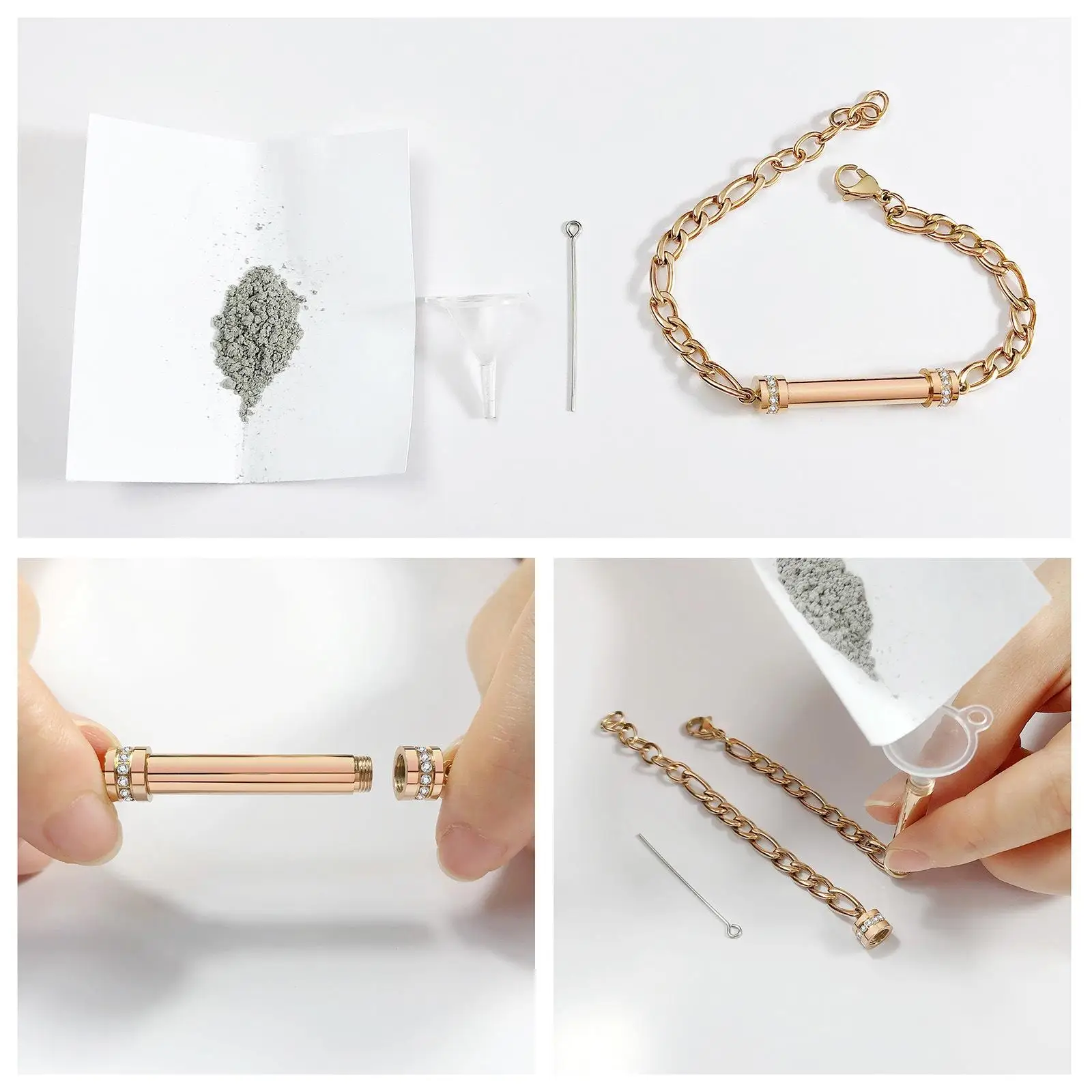 Cremation Bracelet Length Adjustable Bling Crystal Memorial Bangle for Ashes Jewelry Gift Rose Gold