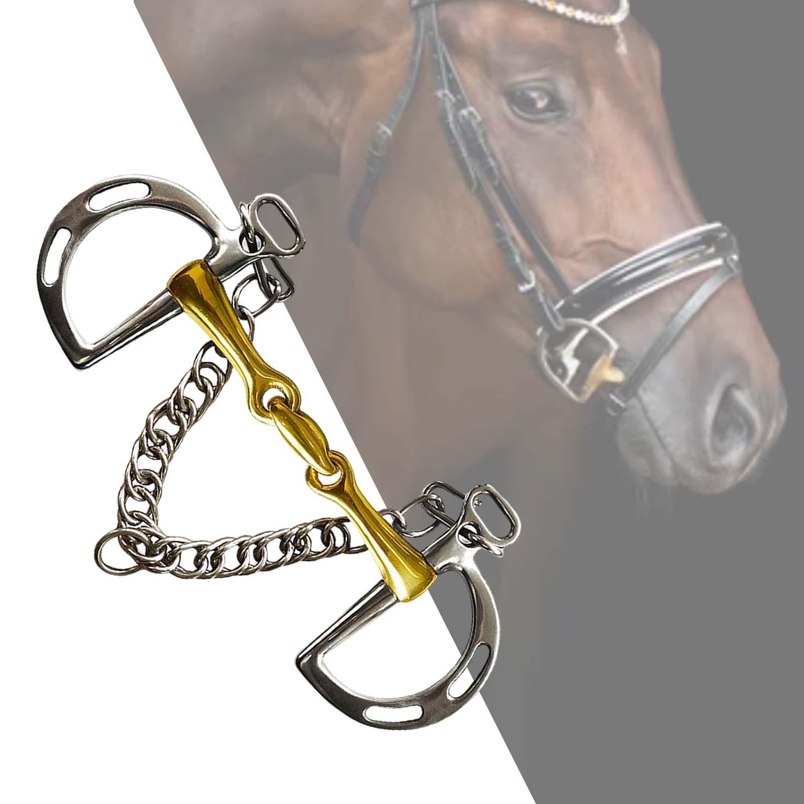 Horse Bit Copper Mouth Harness W/Curb Hooks Chain Stainless Steel Center Roller with Trims for Equestrian Horse Bridle