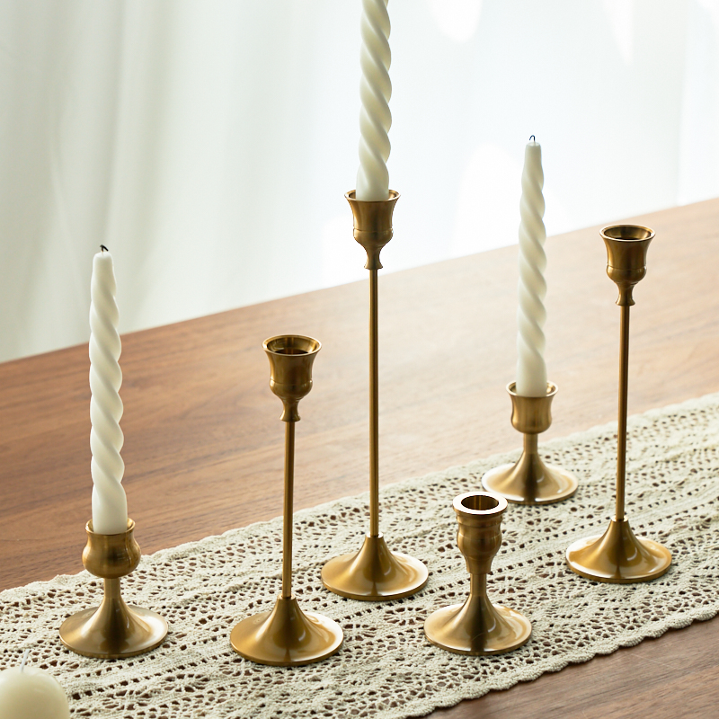 3pc Candlestick Holders Kit Brass Gold Candlestick Set Candle Holders Decorative Candlestick Stand for Wedding Party Dinning