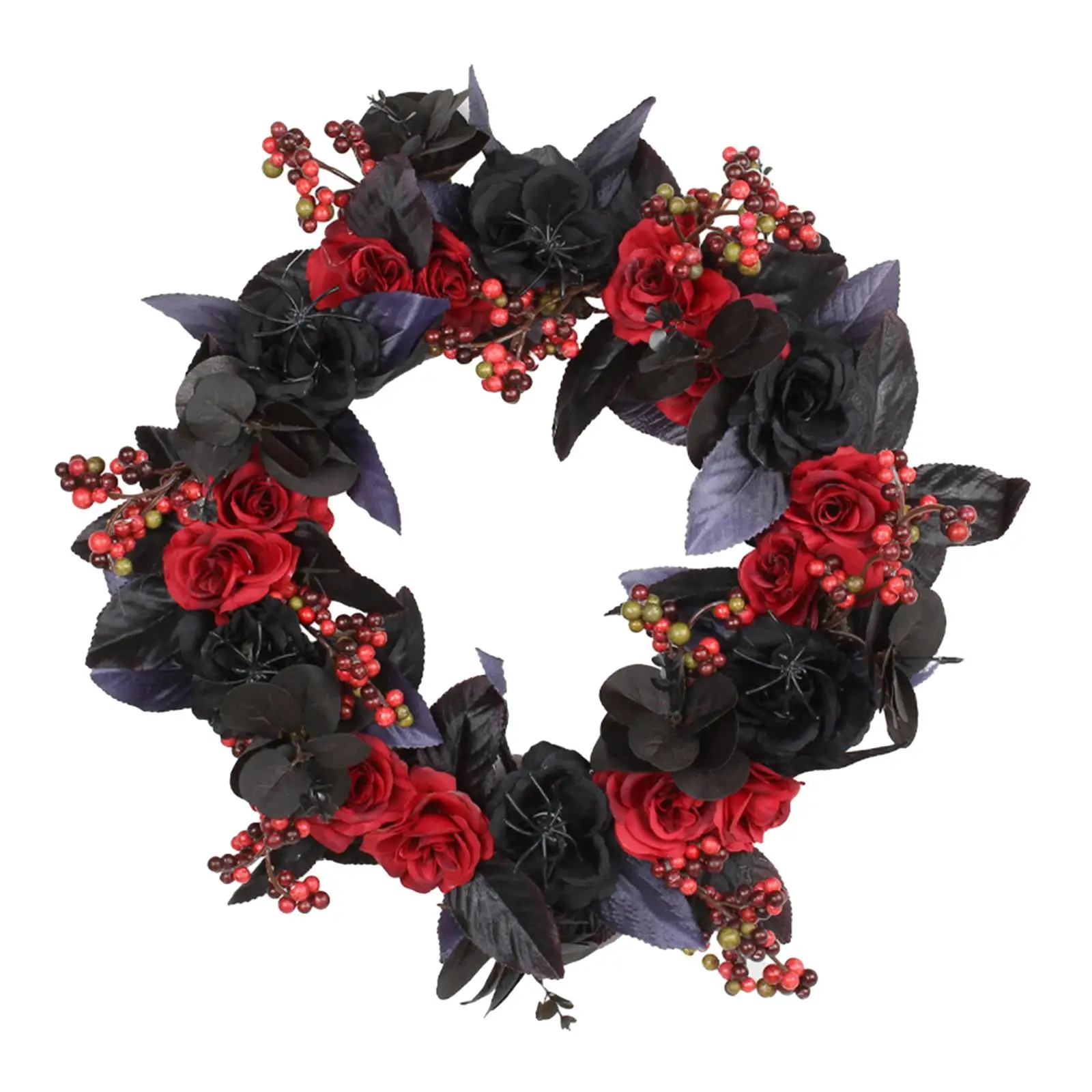 Artificial Flower Wreath Decorative Door Hanging Decor Black and Red Rose Wreath for Garden Farmhouse Office Indoor Festival