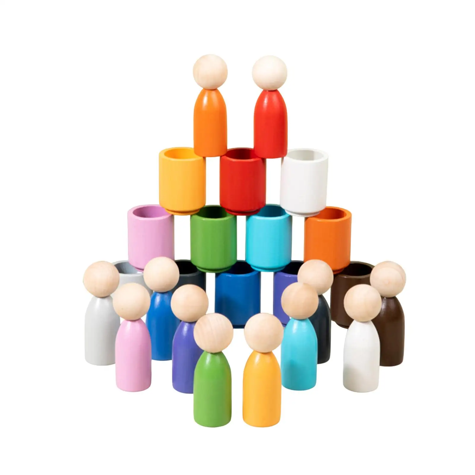 Color Sorting Peg Dolls Educational Toys with Cups and Balls Color Classification Wooden Sorter Game for Toddlers Girls Children