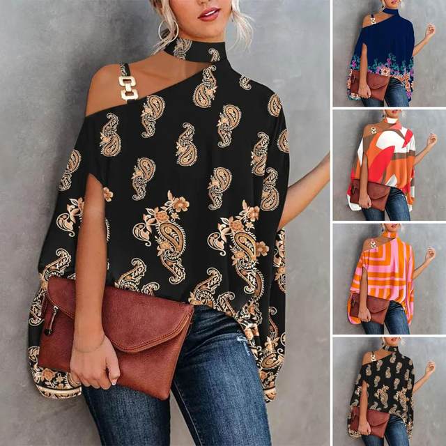 Women's Blouse shops Summer Halter Batwing Sleeve Floral Print Blouse