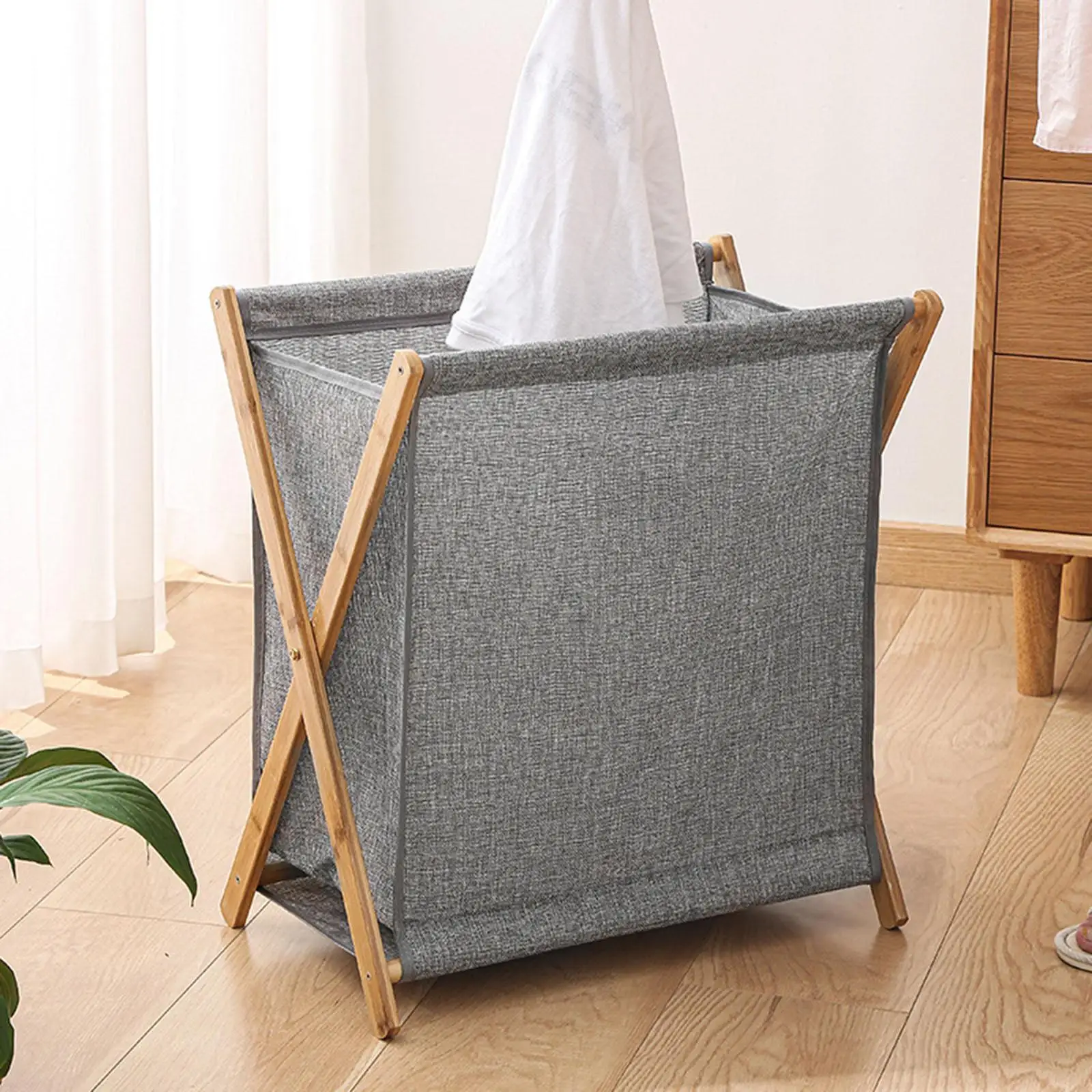 Collapsible x Frame Dirty Clothes Hamper Open Top Design Easy to Fold Move Durable Lightweight Daily Essential Functional