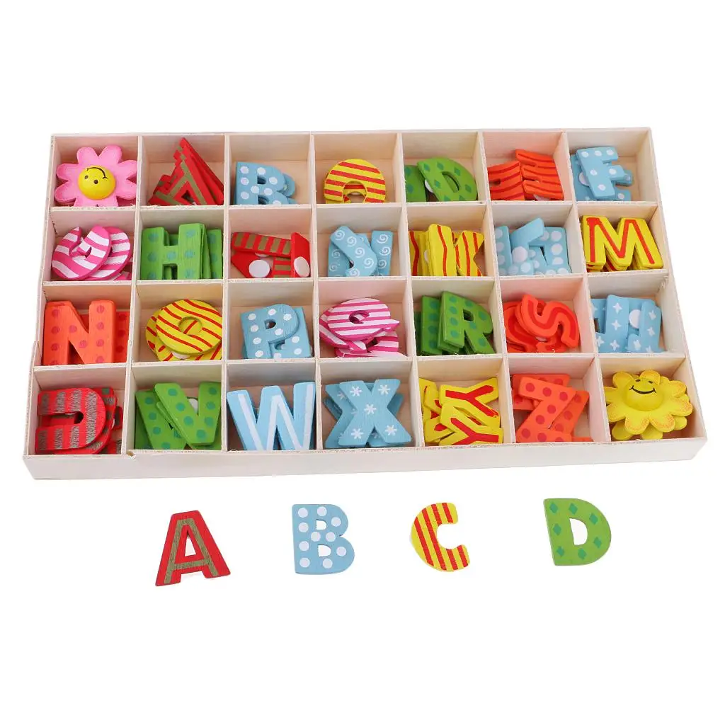 112 pcs Wood Alphabet Letters Embellishment Set Kids Learning Toys in Tray