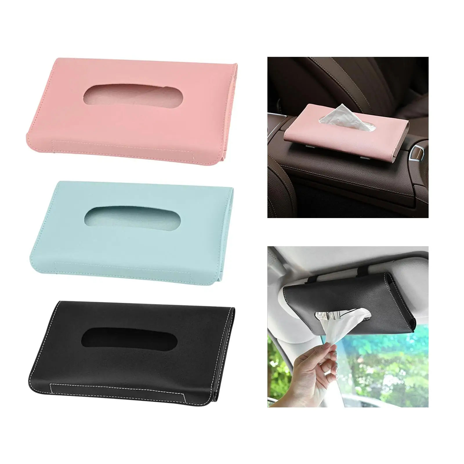 PU Car Sun Visor Tissue Box Napkin Holder Fit for Backseat Instrument Panel