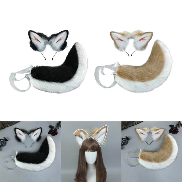 Furry Animal shops Ears & Tail Set,Dog Ears Headband,Wolf Ears and Tail Set,Beast Ears and Tail,Dog Ears and Tail Set,Cosplay Halloween Plush Wolf