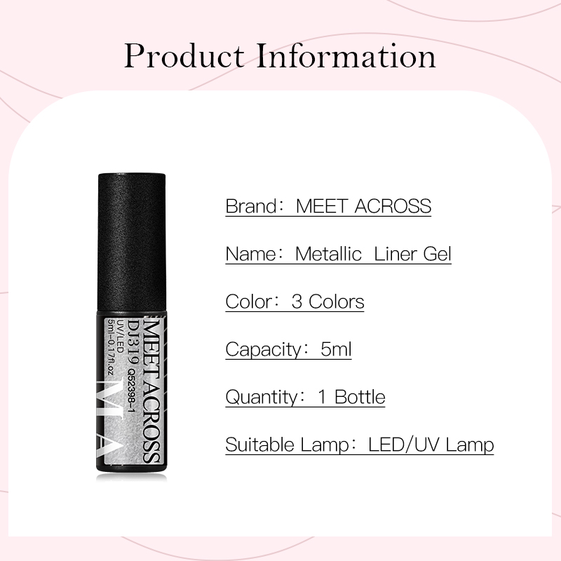 Description Picture 3 of itemMEET ACROSS 5ml Painting Liner Gel Polish Super Bright Metallic Silver Mirror Gel Nail Polish Painting Lines Nail Art Tools