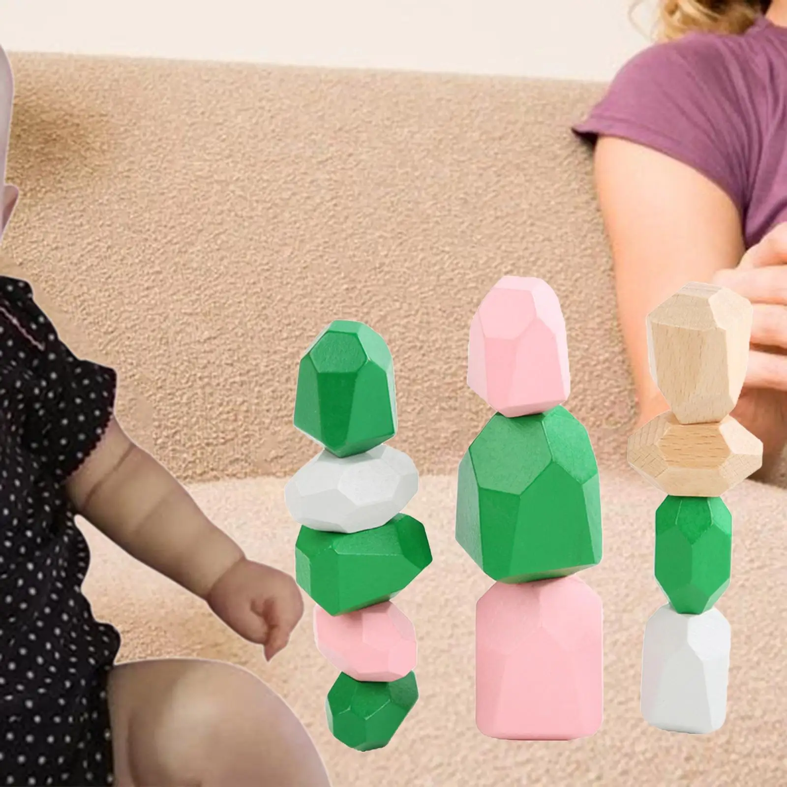 Baby Stacking Game Balancing Stone Interaction Toy Puzzle Toy Motor Skills Educational Colorful Kids Wooden Toys Ages 3 Years up