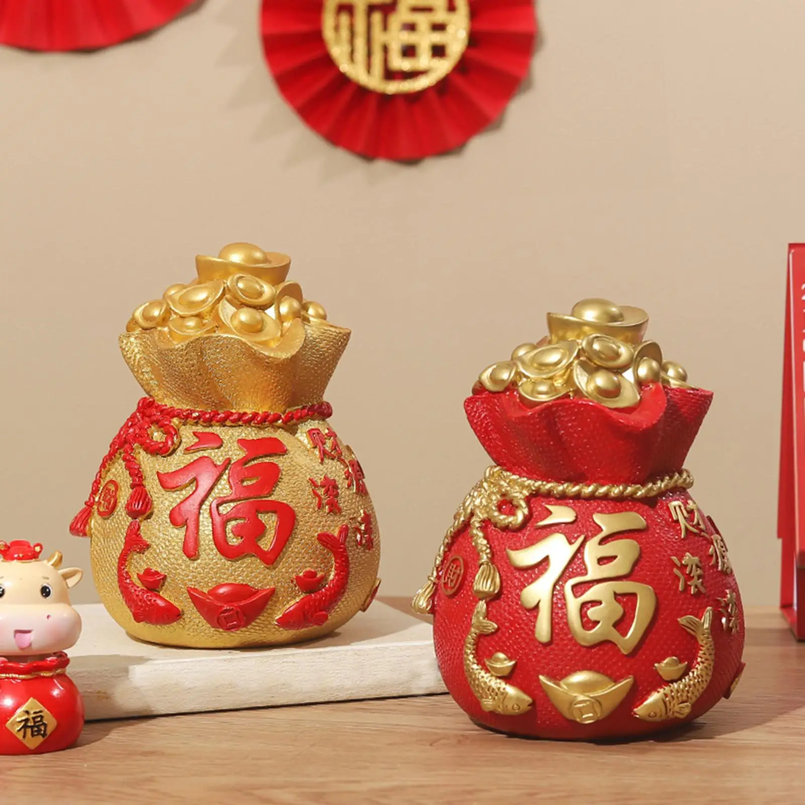 Resin Lucky Bag Piggy Bank Wealth Luck Coin Box Figurines Money Boxes Art Crafts for Tabletop Wedding Bedroom Home Decoration
