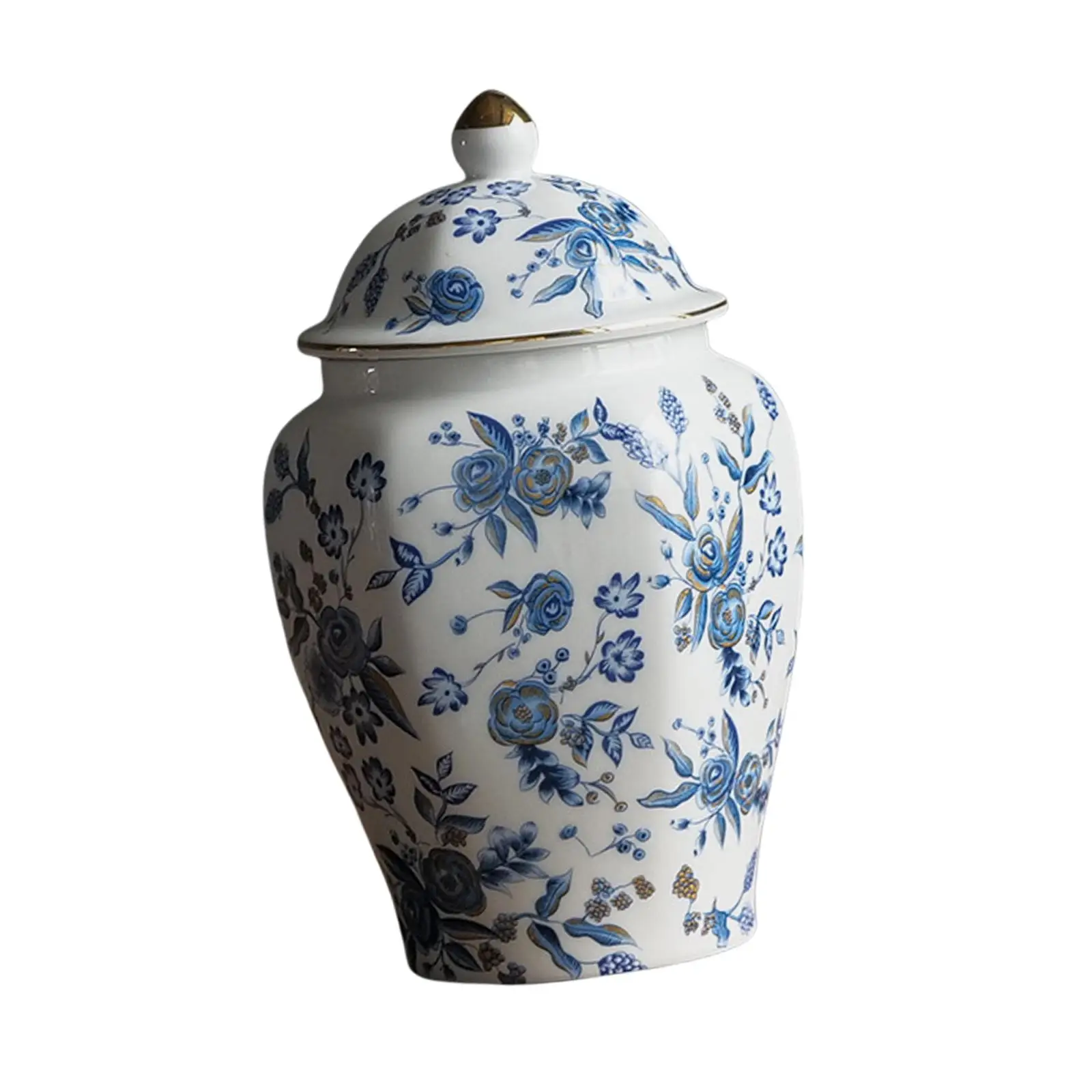 Flower Vase Storage Storage Jar Can Flower Arrangement Blue and White Porcelain Pot Elegant Ginger Jar with Lid Ceramic Tea Jar