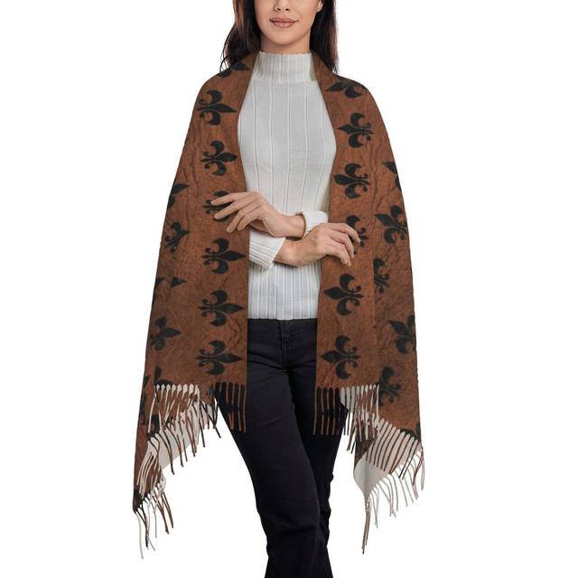 Royal Black Marble Brown Leather Fleur De Lis Scarf Wrap for Women Long  Winter Warm Tassel Shawl Lily Flower Symbol Scarves - AliExpress