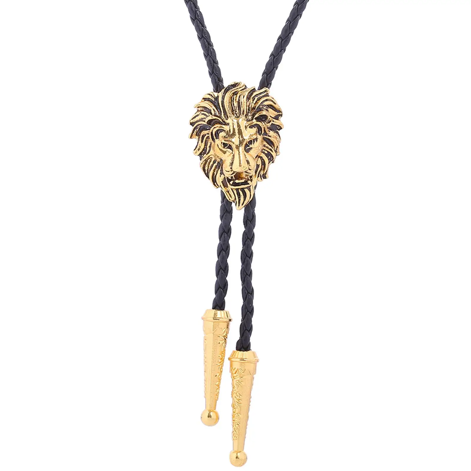 Lion Head Bolo Tie Necktie Leather Accessories Vintage Western Cowboy Rodeo Gift Alloy Necklace for Birthday Party Men and Women