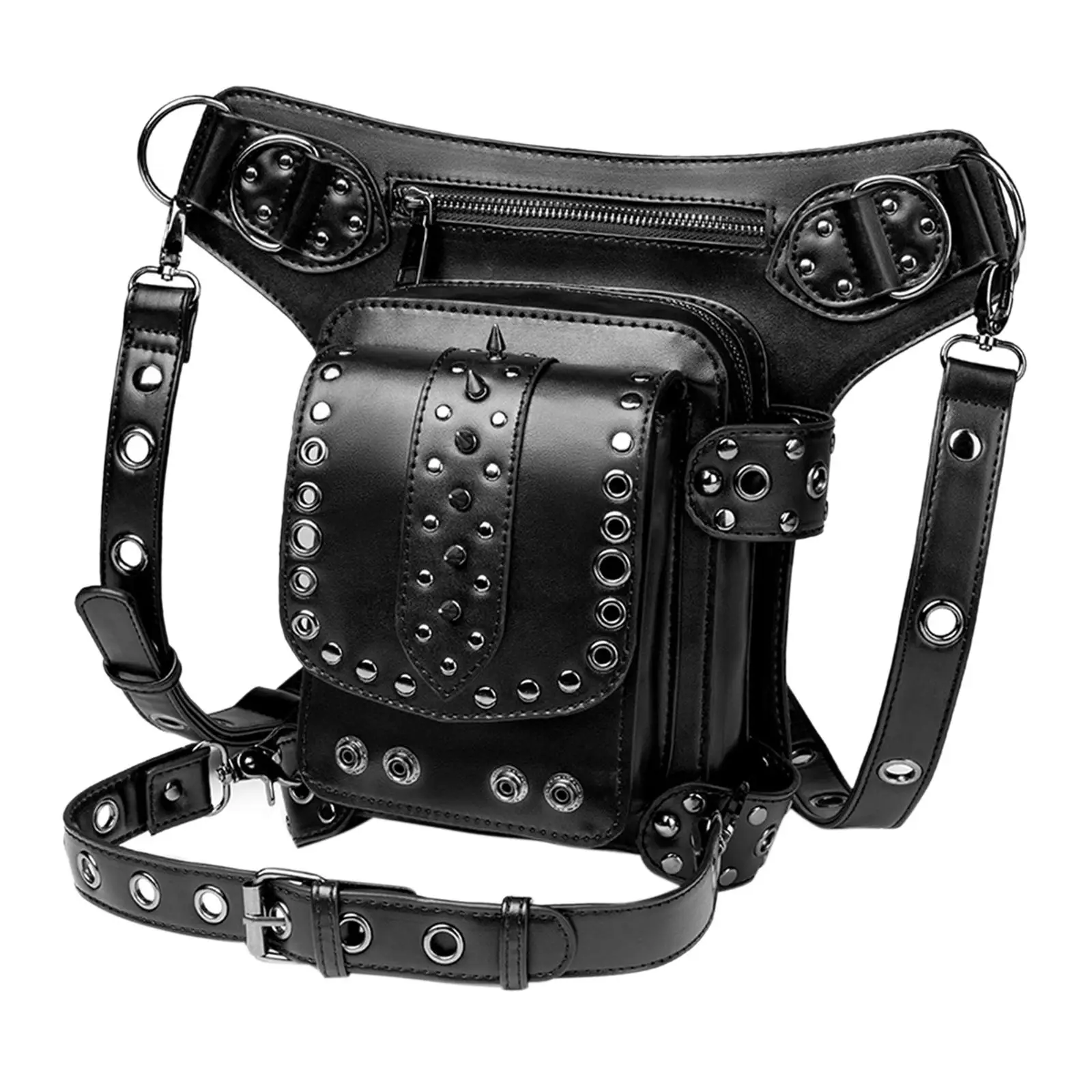Gothic Steampunk Waist Bag Fashion PU Leather Thigh Belt Packs for Climbing