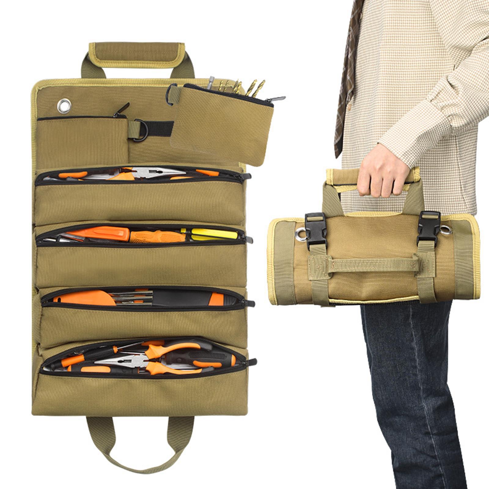 Tool Roll Pouch Tool Zipper Carrier Tote with Shoulder Strap Roll up Tool Bag Organizer for Repairman Carpenter Woodworking