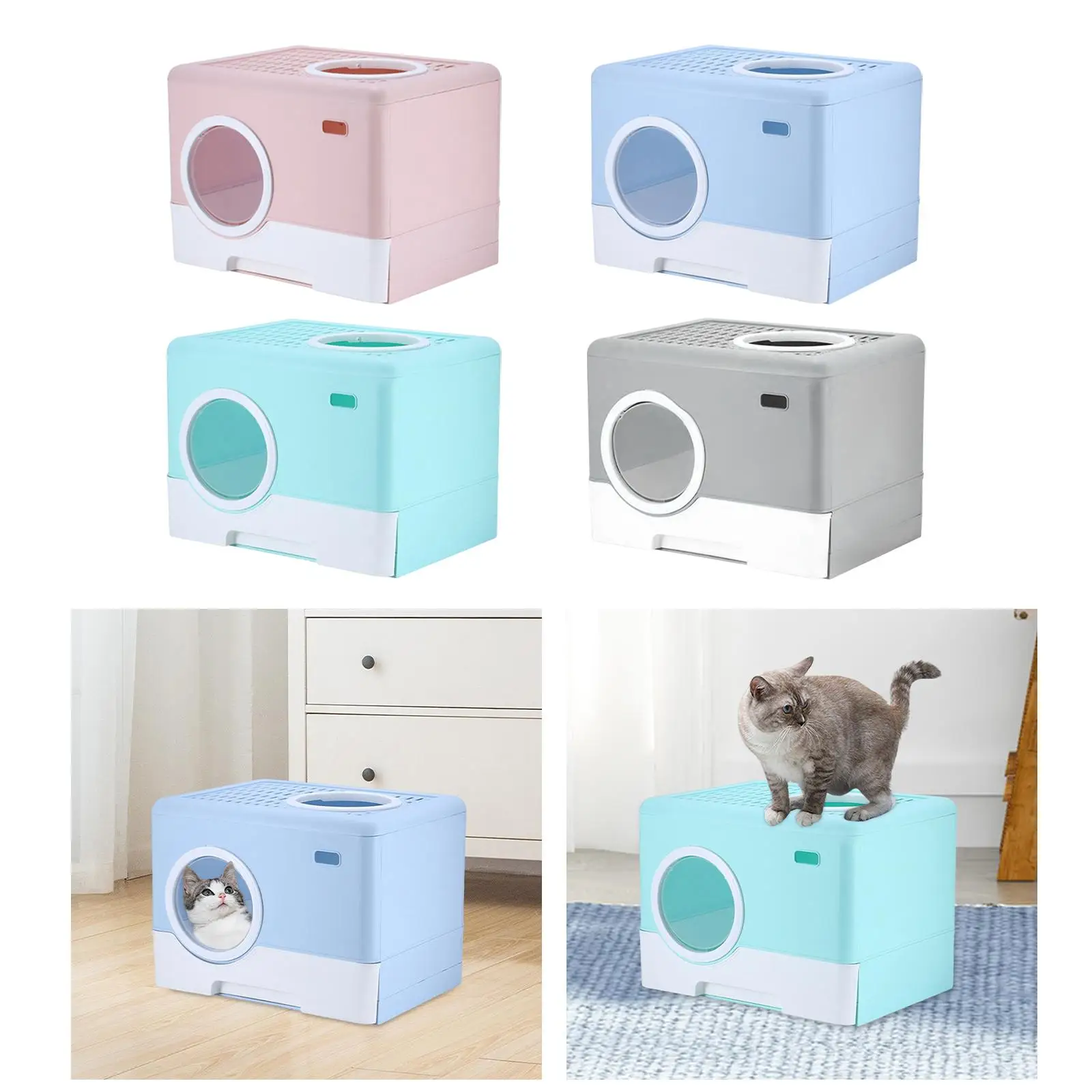 Pet Cat Litter Box Toilet Enclosed Kitten Litter Box for Indoor Portable Large Space Easy Clean Drawer Type Potty Accessories