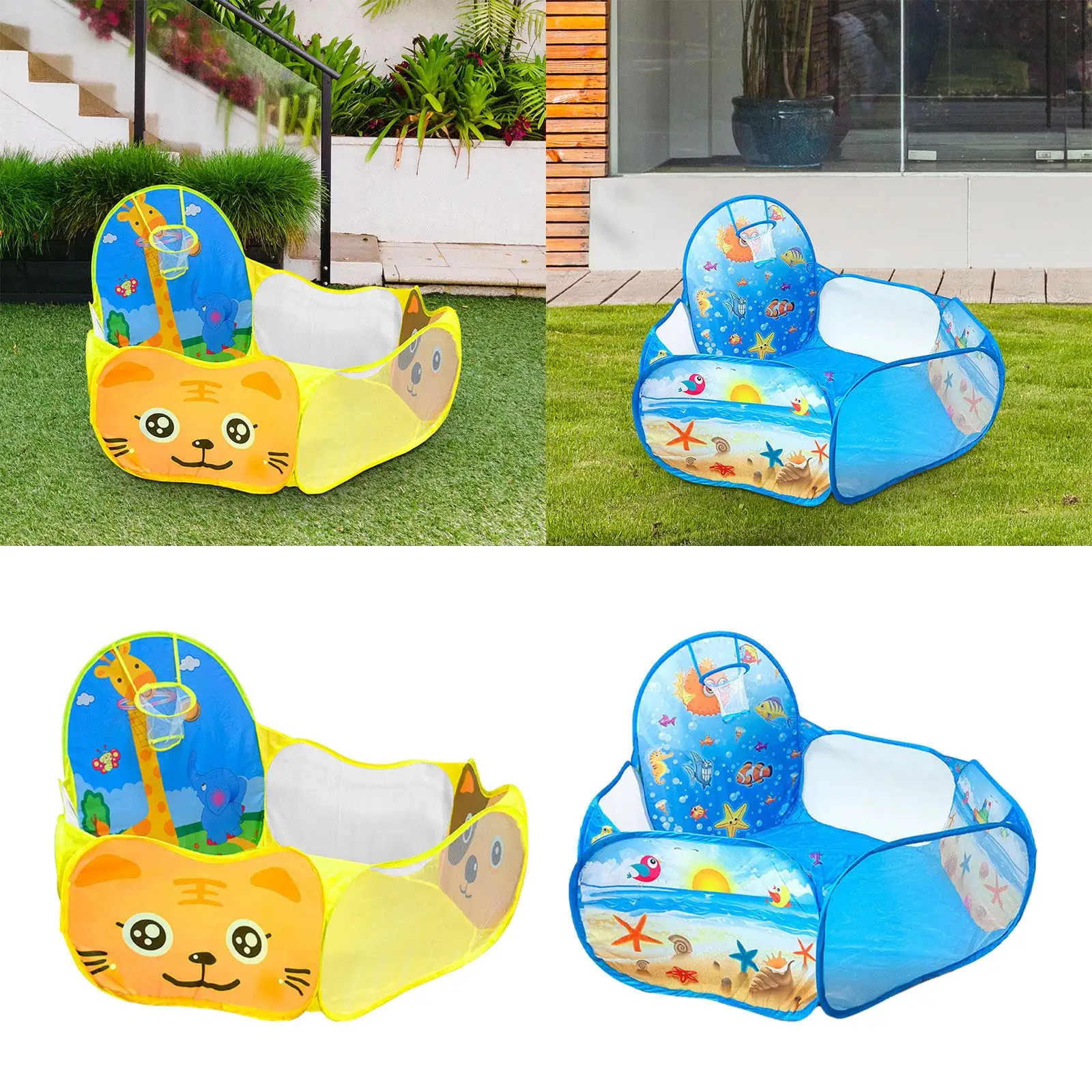 Kids Play Tent Portable Collapsible Tent with Basketball Hoop Baby Crawl Playpen Toys for Children Toddlers Outdoor Indoor Play