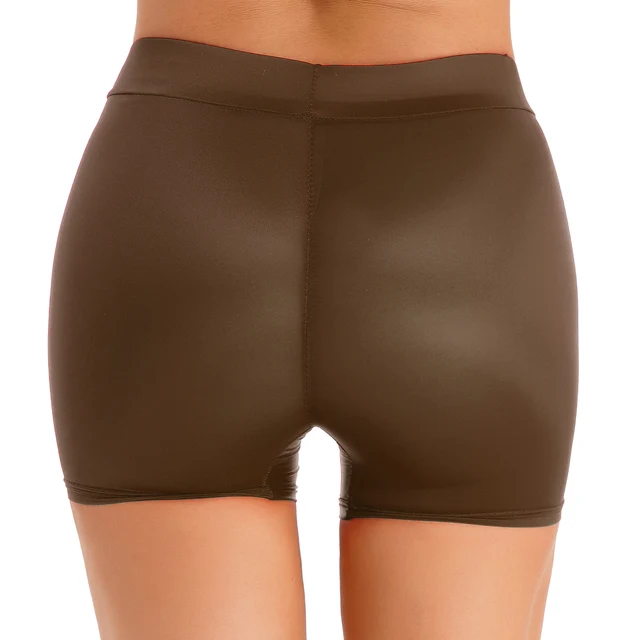 Womens Stretchy Low Rise Short Pants Semi See-through Shorts Glossy  Underwear Nightwear Beach Pool Swimming Shorts