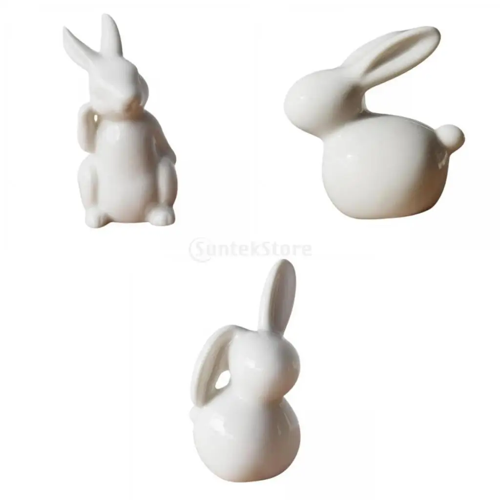 3x Modern Ceramic Rabbit Figurine Easter Statue Home Bookcase Decor Gift
