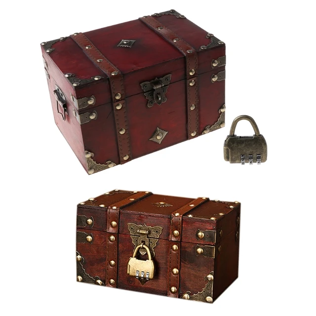 海賊宝箱 ロック付き アンティークカラー 木製 海賊 ヴィンテージ宝箱