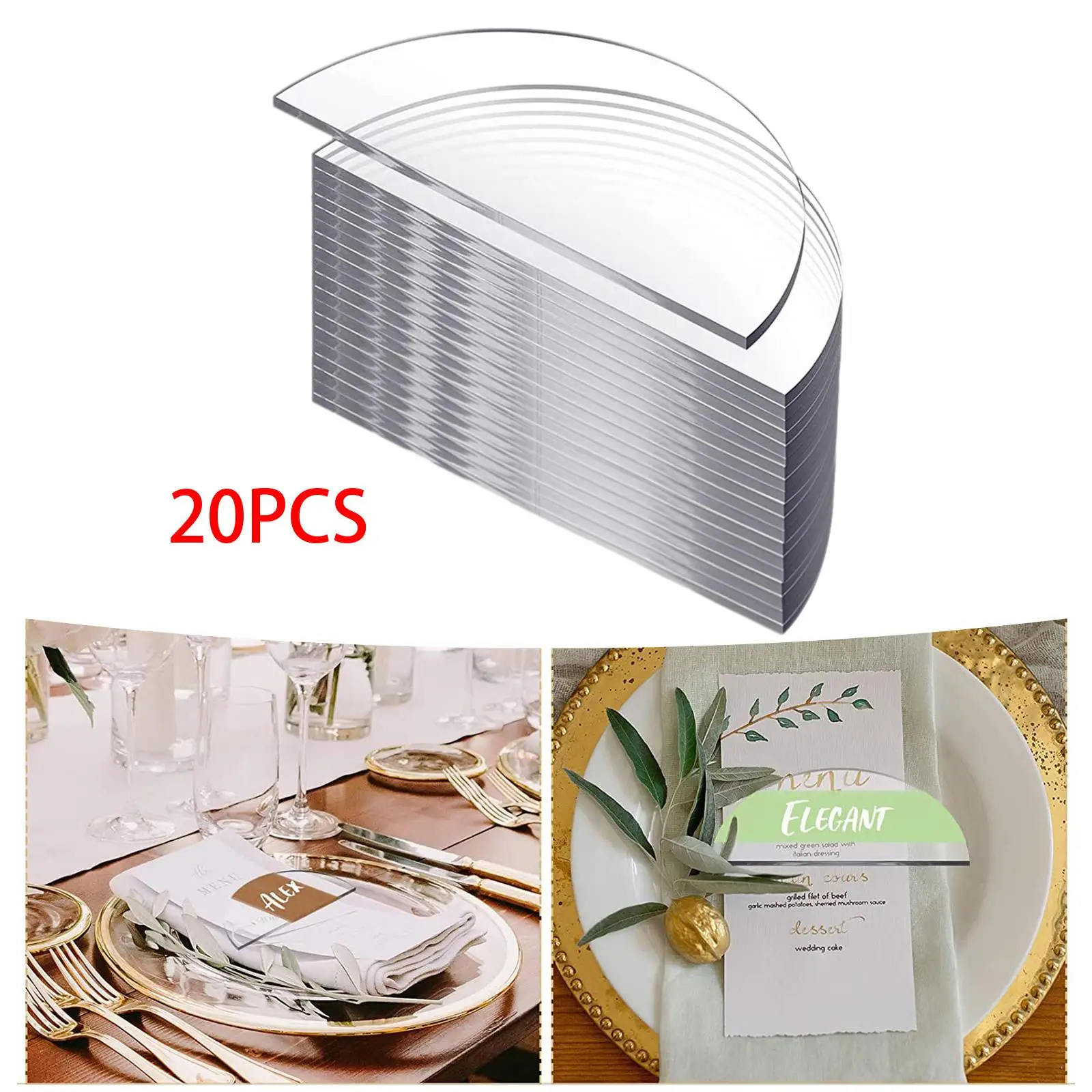 20Pcs Clear Acrylic Place Cards Guest Names Signs Display Arched Reserved Decor for Wedding Banquet Restaurant Dinner Reception