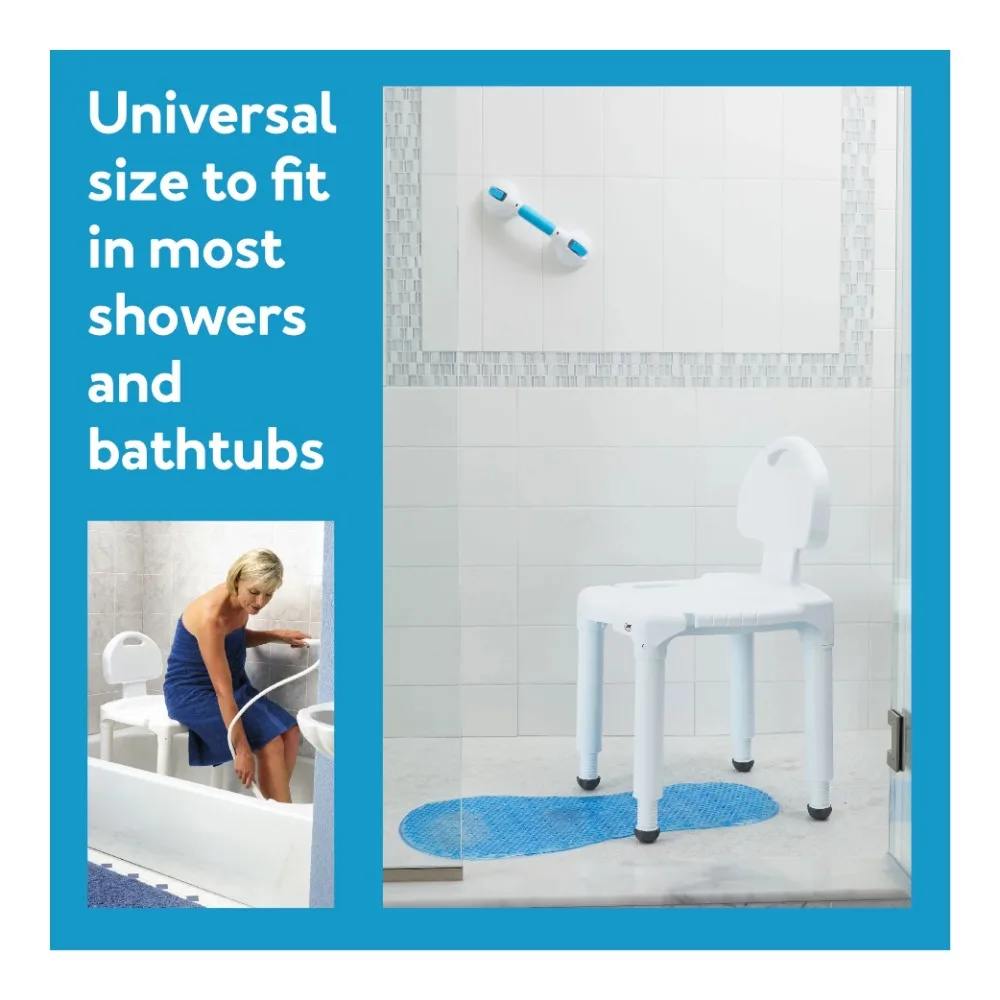 Universal size Bath Chair for extra safety and slip-resistant grip.