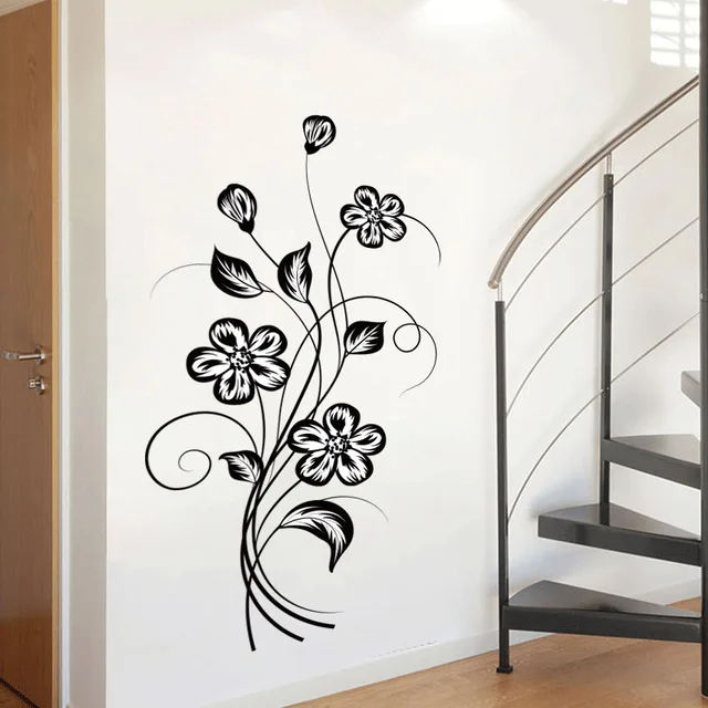 Home Wall Decor Sticker Living Room Black Flower  Refrigerator Flower Wall  Sticker - Wall Stickers - Aliexpress
