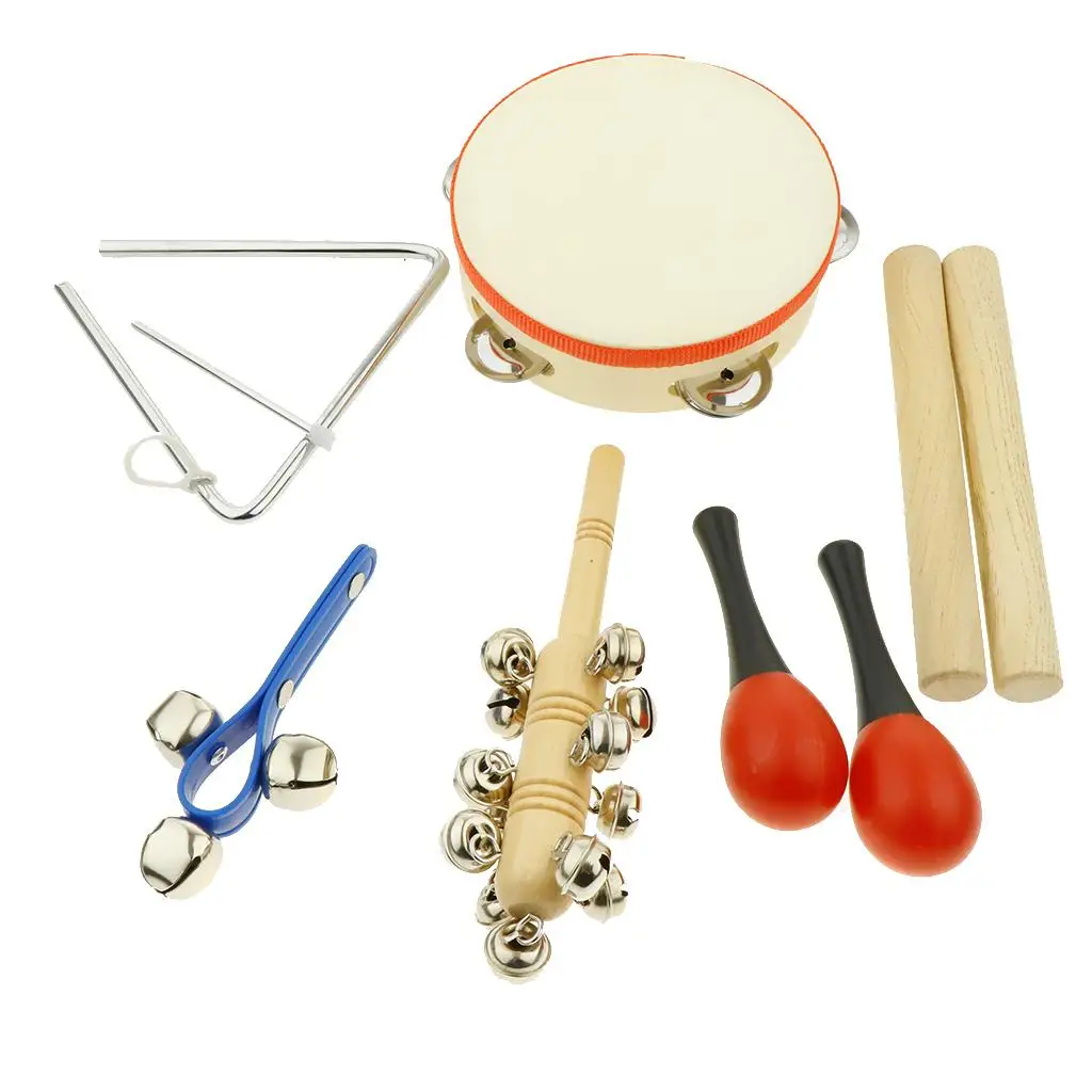 Musical Instruments 6 Types Percussion Toy Set, Tambourine, Maracas, Rattles, Wrist  Kids Preschool Educational Teaching Aid