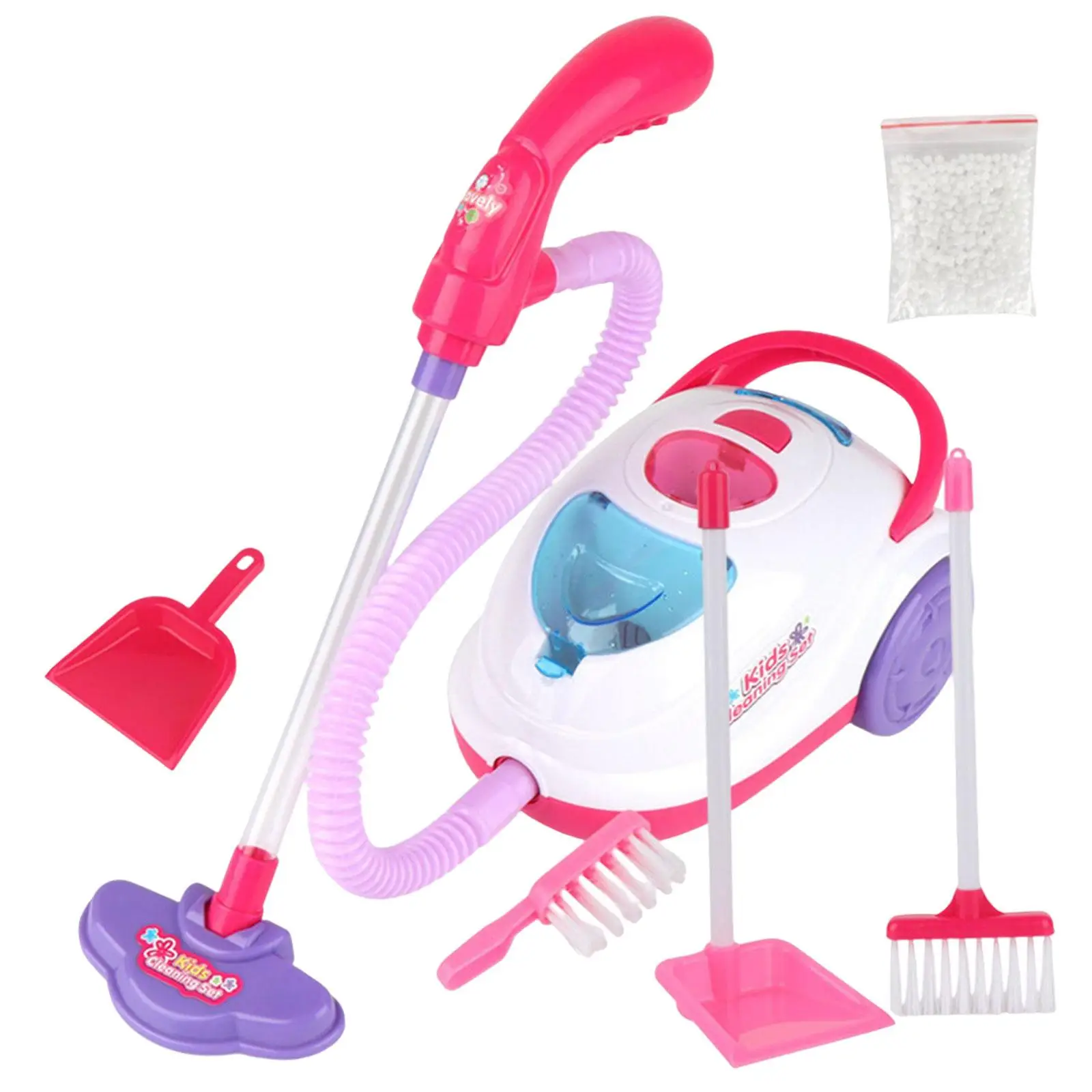 Home Pink Vacuum Cleaner Set,Pretend  House Cleaning set with Lights for Kids Ages 3 and Up