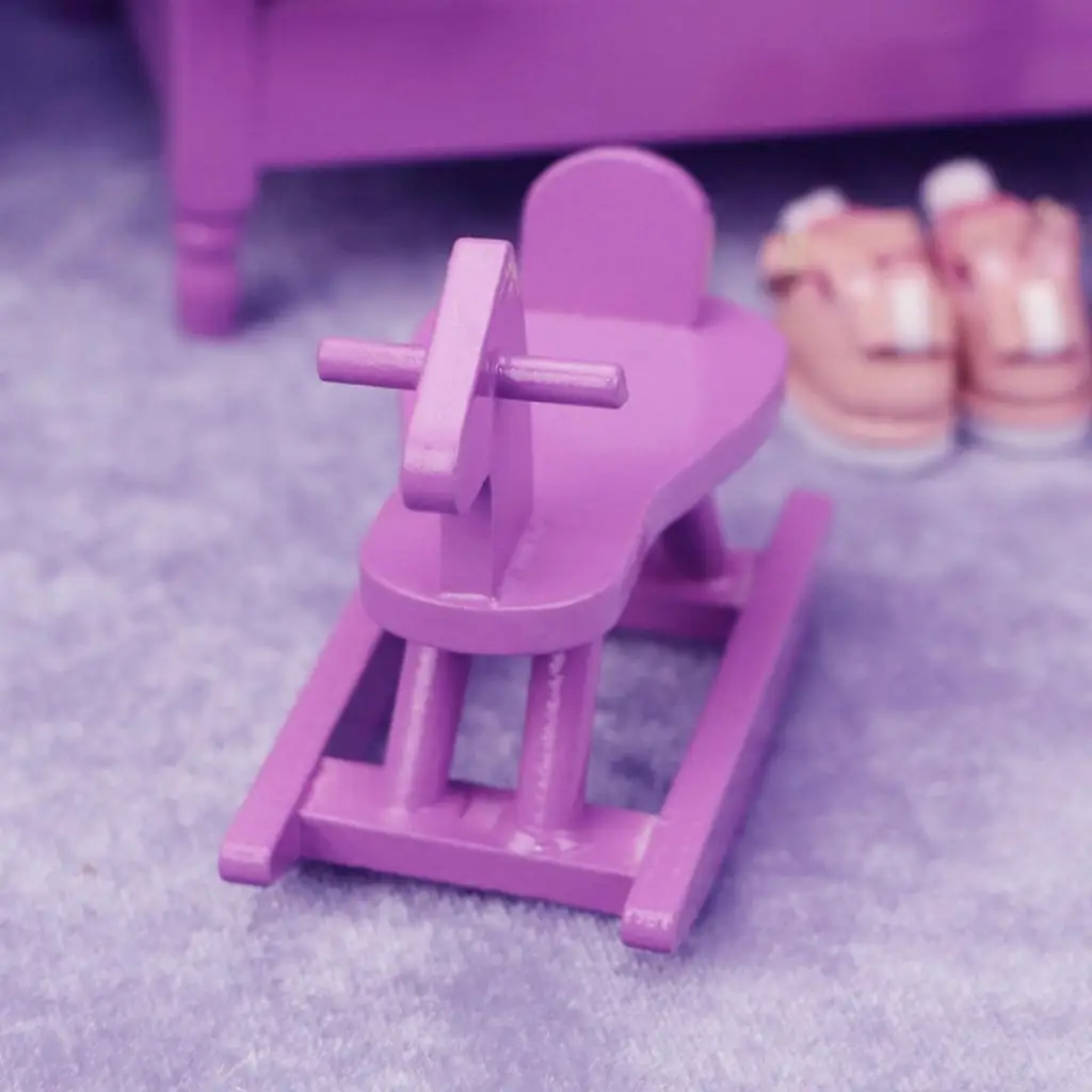 1:12 Wood Doll House Purple Rocking Horse Chair Miniature Furniture Kids Toy